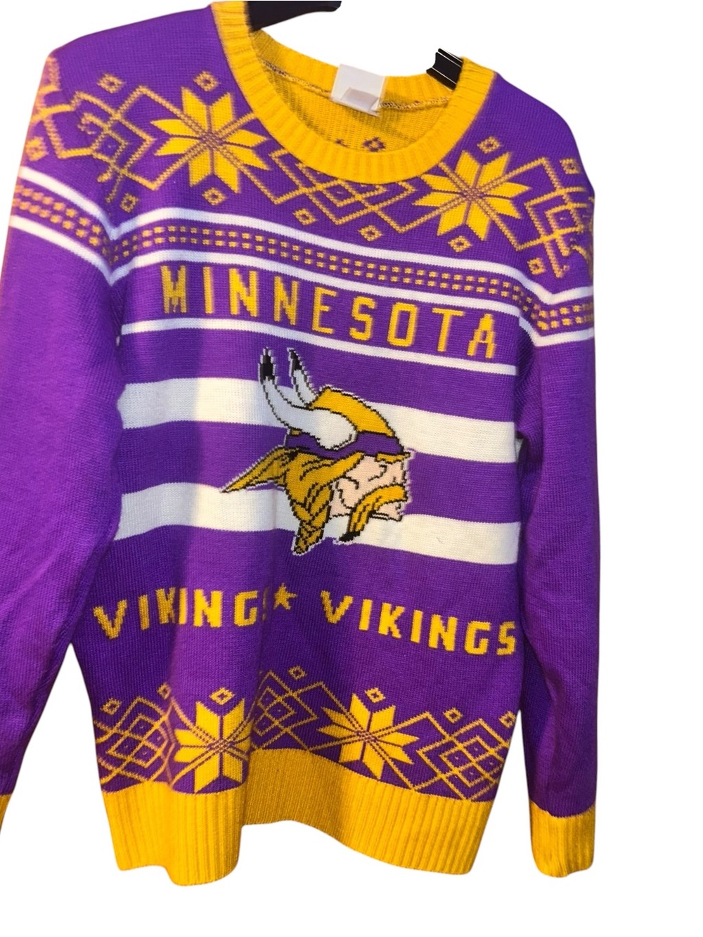 Men NFL Minnesota Vikings purple/yellow ugly sweater junk food size L Large